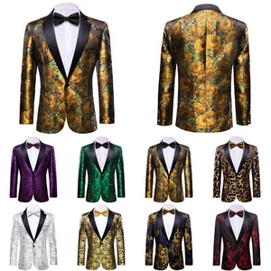 Mens Floral Tuxedo Dinner Jacket Regular Fit Shawl Lapel Paisley Prom Party Suit - Picture 1 of 318