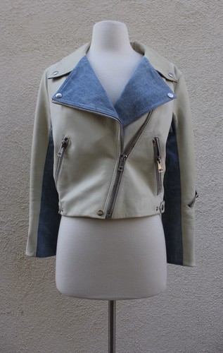 Giacca Pelle Acne Studios Denim Bianco Pelle Rita Jacket Small