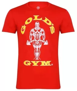 UK XL. T-shirt originale Gold's Gym Muscle Joe con logo. Rosso/oro. Fitness. Nuovo + etichette. - Foto 1 di 11