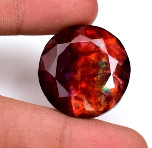Natural Ammolite Gemstone Red Blue Faceted Round Cut Huge 33.50 Ct TREATED - Picture 1 of 5