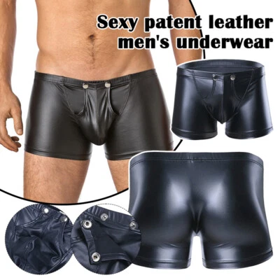  Ropa interior gay de cuero sintético para hombre calzoncillos boxer pantalones cortos calzoncillos bolsa bragas Foto 1 de 4