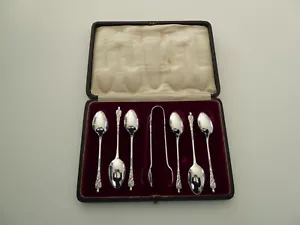 ANTIQUE 1921 SHEFFIELD STERLNG SILVER APOSTLE SPOON SET + SUGAR TONGS– Ex. Con - Picture 1 of 6