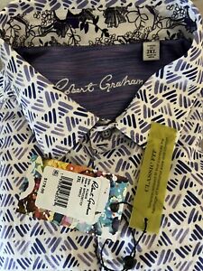 Robert Graham Men's Plover Short Sleeve Woven Shirt Purple 2XL New