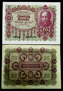 Austria 20 Kronen 1922 World Paper Money UNC - 99 Yrs Old