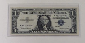 US One Dollar, 1957 B, $1 Silver Certificate, Unc, Off Center Print, Blue Seal  - Picture 1 of 2