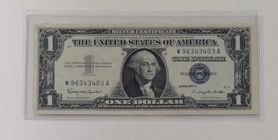 US One Dollar, 1957 B, $1 Silver Certificate, Unc, Off Center Print, Blue Seal  - Image 1 of 2