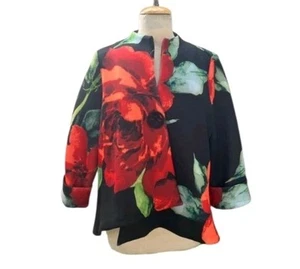 Chaqueta Boho Rojo Rosa Estampado Ajuste Asimétrico Mediana por IC Connie K - Imagen 1 de 16