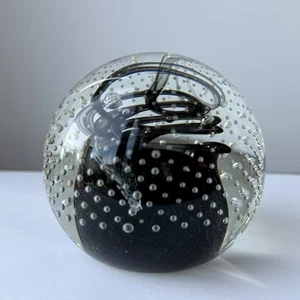 Caithness Cauldron Scotland Paperweight Black Swirl Controlled Bubble Bullicante - Picture 1 of 9