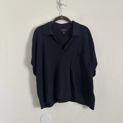 Banana Republic Size XS/S Navy Blue Oversized Johnny-Collar Short Sleeve Sweater - Image 1 of 4