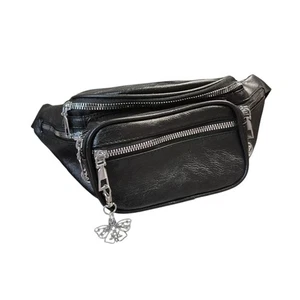 Luna Moth Pentagram Charms Black Bumbag Waist Pack Crossbody Witchy Goth Punk - Picture 1 of 6
