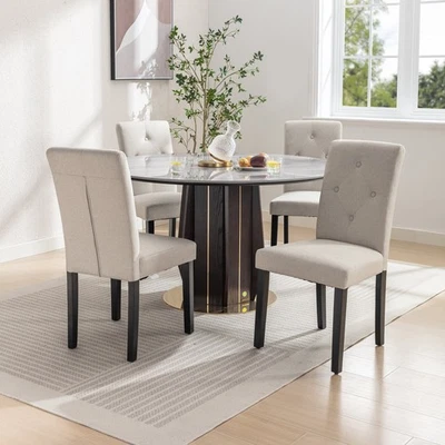 Juego de 4 sillas de comedor tapizadas Javlergo, tela o imitación Foto 1 de 4