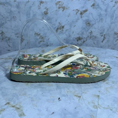 Sandalias cómodas Tory Burch para mujer talla 8,5 M blancas verdes florales chanclas Foto 1 de 4