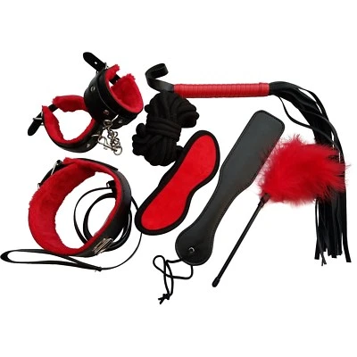 Juego de 7 piezas de sujeción de bondage cuerda puños de muñeca venda para los ojos pluma burla sensual divertido! Foto 1 de 4