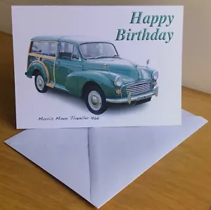 Morris Minor Traveller 1966 (Green) - 5x7in Birthday, Anniversary or Blank Card - Picture 1 of 9