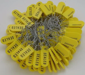 Sello de candado de plástico amarillo medidor eléctrico etiqueta paquete de 100 - Imagen 1 de 5