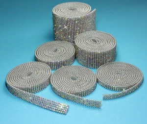 Hotfix CRYSTAL AB Mesh Strassband SS6 Borte 14mm 6 Reihen zum aufbügeln Chaton - Picture 1 of 14