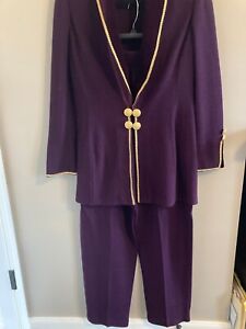 Magnificent St. John Size 8/12 Purple And Gold Vintage 2 Piece Pant Suit