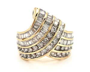 10K YELLOW GOLD 1.95CTW ROUND/ BAGUETTE DIAMOND RIGHT HAND RING - Picture 1 of 8