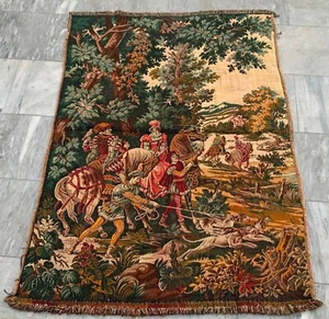 Mittelalterlicher Vintage französischer erstaunlicher Wandteppich bildhaft Wohndeko Wandteppich 3x4 Fuß - Bild 1 von 14