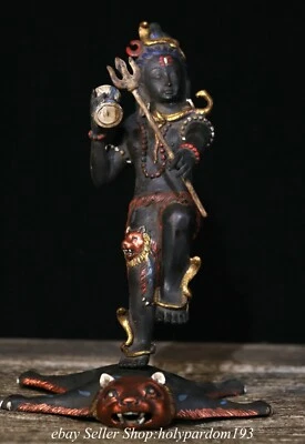 11.2" Antiguo Tibetano Bronce Pintura Cadáver Mujer Dios Estatua Escultura Foto 1 de 4