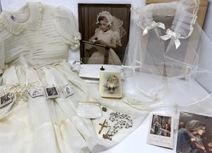Vintage PRAYER BOOK ROSARY Purse PHOTO DRESS VEIL Catholic FIRST COMMUNION Lot - Picture 1 of 23