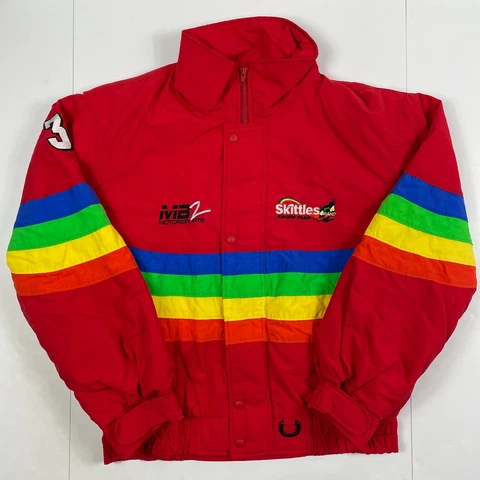 VINTAGE Skittles Racing Jacket Men's Extra Large Rainbow Motorsport Traditions Cover