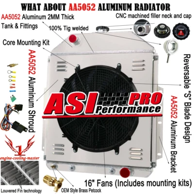 4 Row Radiator Shroud Fan For 1942-1952 1949 1950 Ford Pickup F1 F2 F3 Chevy V8 - Image 1 of 4