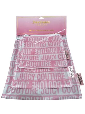 Juicy Couture Home JC Logo Conjunto de 3 Bolsas de Lavagem de Malha Rosa Viagem Férias Novo - Imagem 1 de 2
