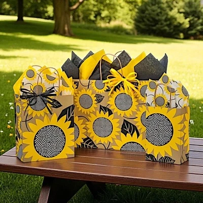 Bolsa de papel de regalo diseño SUNFLOWER FIELDS elige tamaño y cantidad del paquete Foto 1 de 2