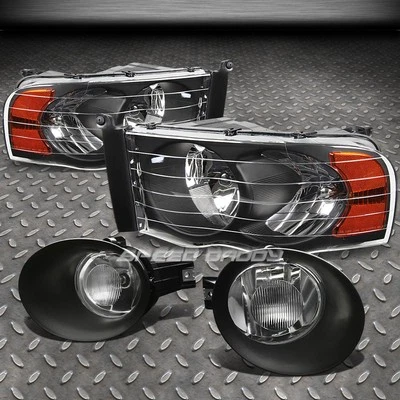 FOR 02-05 DODGE RAM BLACK HOUSING HEADLIGHT AMBER CORNER+BUMPER FOG LIGHT/LAMP - Изображение 1 из 2