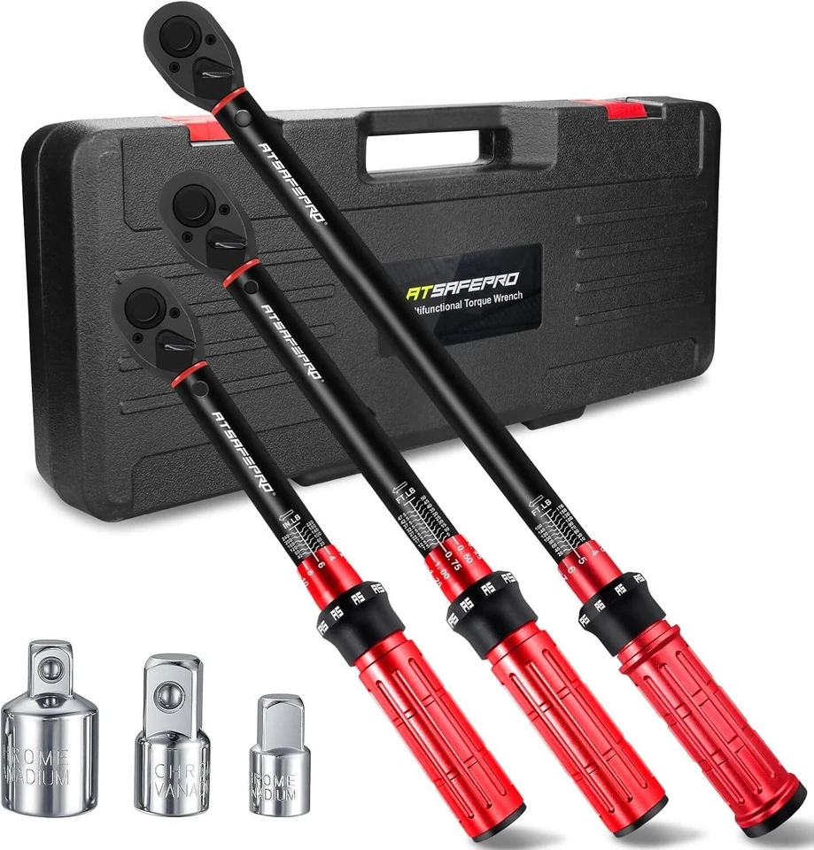 Juego de llaves dinamométricas de accionamiento de 1/4 3/8 1/2", herramienta ajustable de doble escala de 72 dientes para aprox. Foto 1 de 4