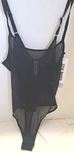 Steve Madden Body Transparente Malla Mediana Peluche Tanga Negro Snap #11840 Nuevo con Etiquetas - Imagen 1 de 5