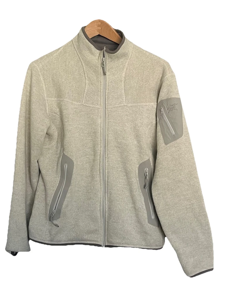 Chaqueta polar Arc'teryx CUBIERTA cremallera completa Polartec crema con ribete gris para mujer GRANDE Foto 1 de 4