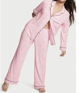 Victoria's Secret Women's Long Sleeve Top + Pants Pajama Set Pink/Black XL NWT - Picture 1 of 4
