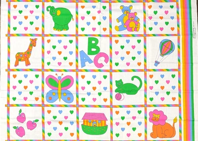 Corazones de neón vintage animales arco iris F.C.I. Panel de tela de mezcla de algodón 32" x 44" Foto 1 de 2