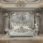 Luxury King Bed Antique Silver Carved Wood Traditional Old World Baroque Rococo