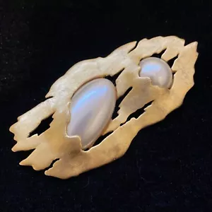 Rare Vintage JJ Jonette Jewelry Matte Gold Tone Pearl Abstract Brooch Pin F6 - Picture 1 of 5