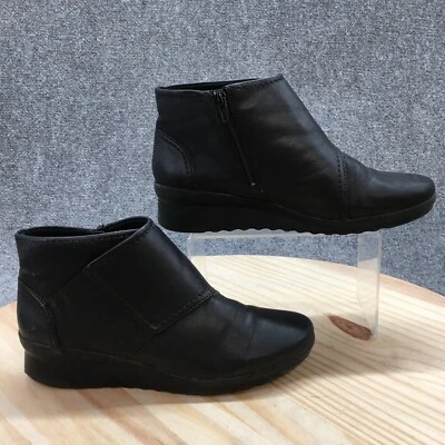 Clarks Boots Womens 8.5W Caddell Rush Side Zip Wedge Ankle Bootie 26129373 Black - Image 1 of 4
