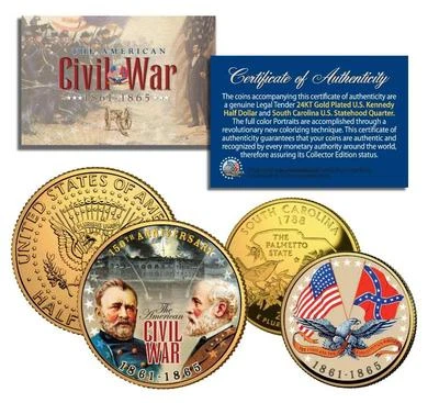 American CIVIL WAR *150th Anniversary* 24K Gold U.S. Legal Tender 2-Coin Set - Image 1 of 2