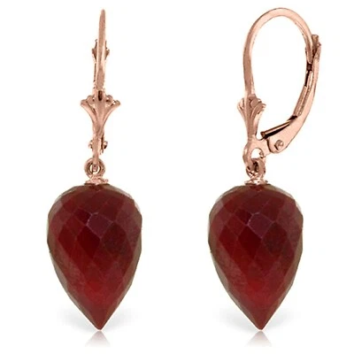 26.1 Carat 14K Solid Rose Gold Drop Briolette Ruby Gemstone Earrings - Image 1 of 3