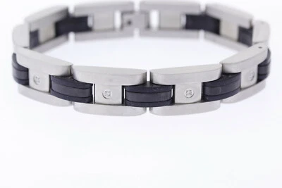 Men's Stainless Steel & Black Rubber 0.08ctw Natural Diamond Accented Bracelet - Image 1 of 4