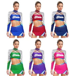Women Dancing Spliced Uniform Sets Cheer Leader Cheer Squad Costume Party Mini - Picture 1 of 76