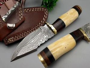 Damaststahl scharf Jagd Bowie Messer Messing Schutz Kamelknochen Griff   - Bild 1 von 7