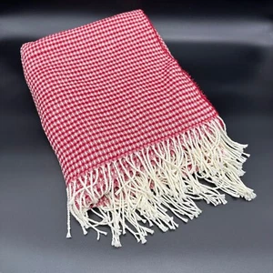 Nido Notte Italy Red White Plaid Fringed Throw Blanket Cotton Acrylic Italia - Picture 1 of 8