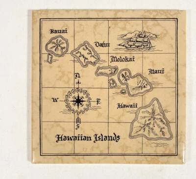 Azulejo de cerámica vintage de la isla hawaiana del Pacífico hecho en Maui 6"x6" Foto 1 de 2