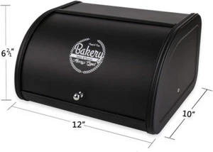X458 Metal Bread Box/Bin/Kitchen Storage Containers with Roll Top Lid (Black) - Picture 1 of 9