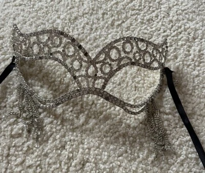 Silver Rhinestone Crystal Cutout Costume Party Prom Masquerade Ball Eye Mask - Image 1 of 4