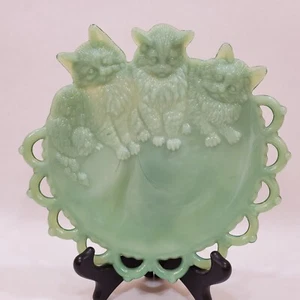 Sea Mist Green Glass 8" TRIO of KITTENS Scalloped Edge Plate Westmoreland Summit - Picture 1 of 9