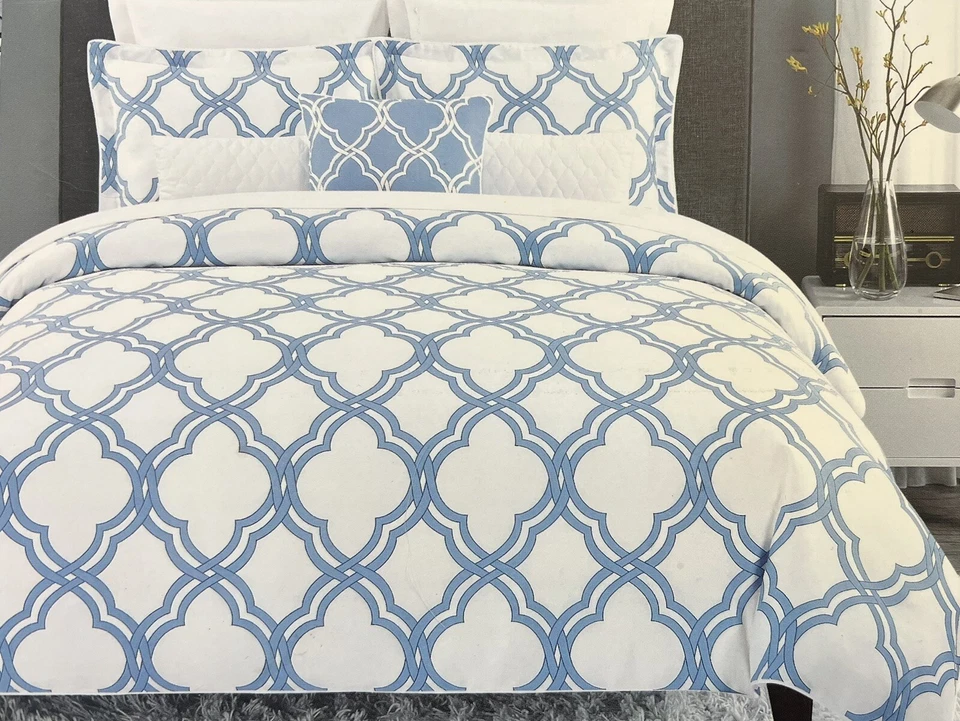 JUEGO DE FUNDA NÓRDICA Max Studio Azul Blanco Cuadrifolio Completo/Queen con celosía Foto 1 de 1