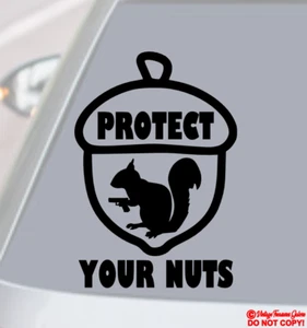 PROTECT YOUR NUTS SQUIRREL PISTOL GUN VINYL DECAL STICKER CAR WINDOW BUMPER JDM - Picture 1 of 6